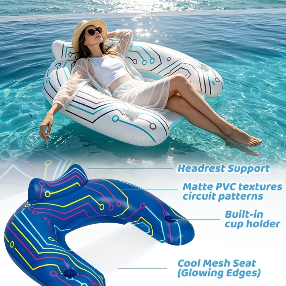 Pool Float U-Shaped Chair Two-Pack with Mesh Center, Headrest, Built-In Cup Holder and Graphic Trim — image 5