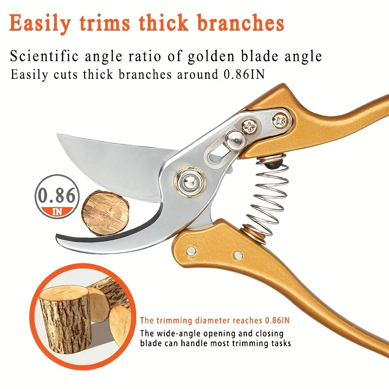 Bypass Pruning Shears with Curved Blade, Return Spring and Gold or Black Coated Handle Options — image 3