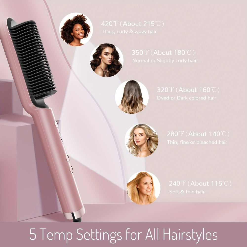 Hair Straightener & Curling Iron Set for Women, Flat Iron Straightening Brush, Anti-Scald, Precise Temperature Control — imag