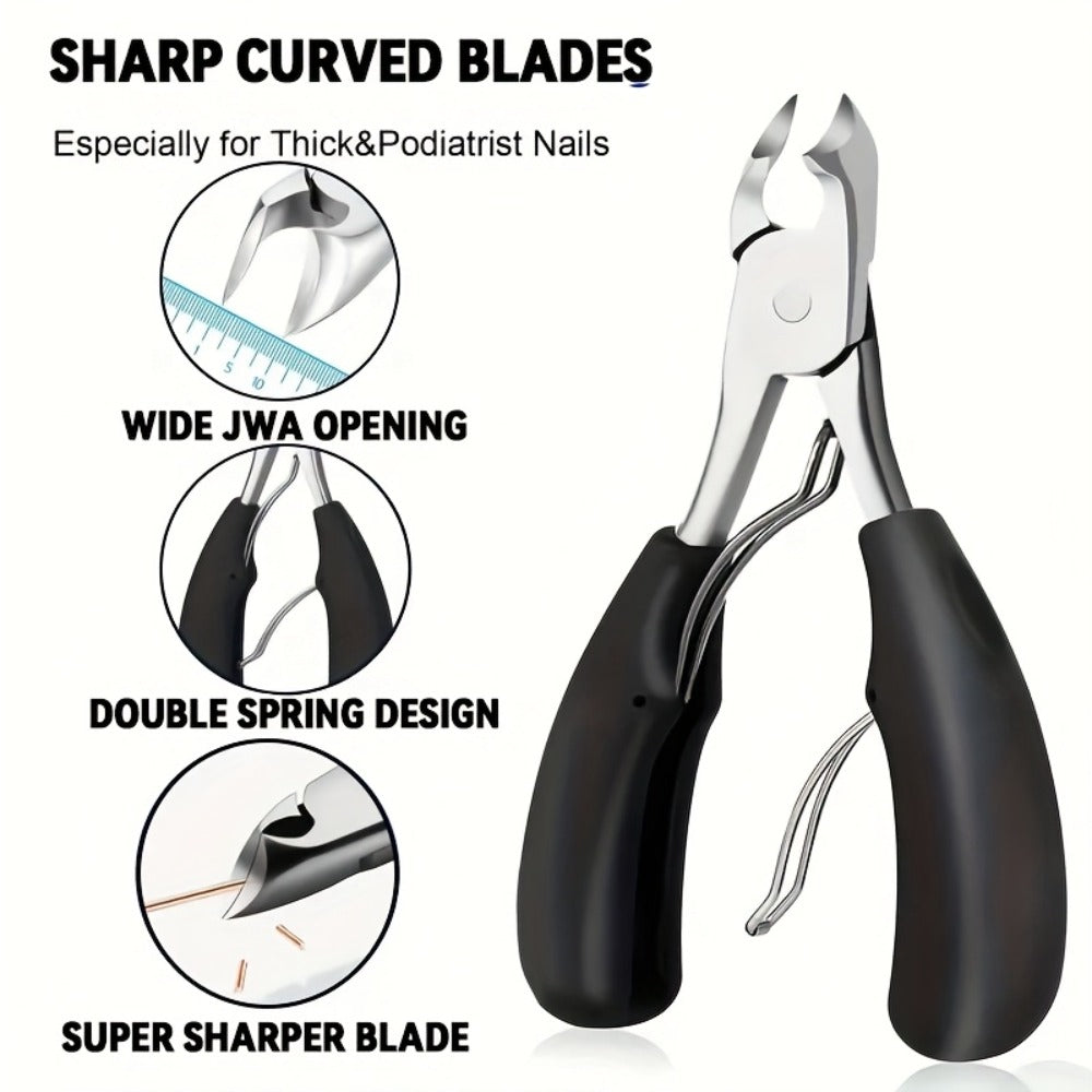 Angled Nail Clipper Set, Four Black-Handle Clipper Tools with Curved Jaws, File and Round Accessory — image 12