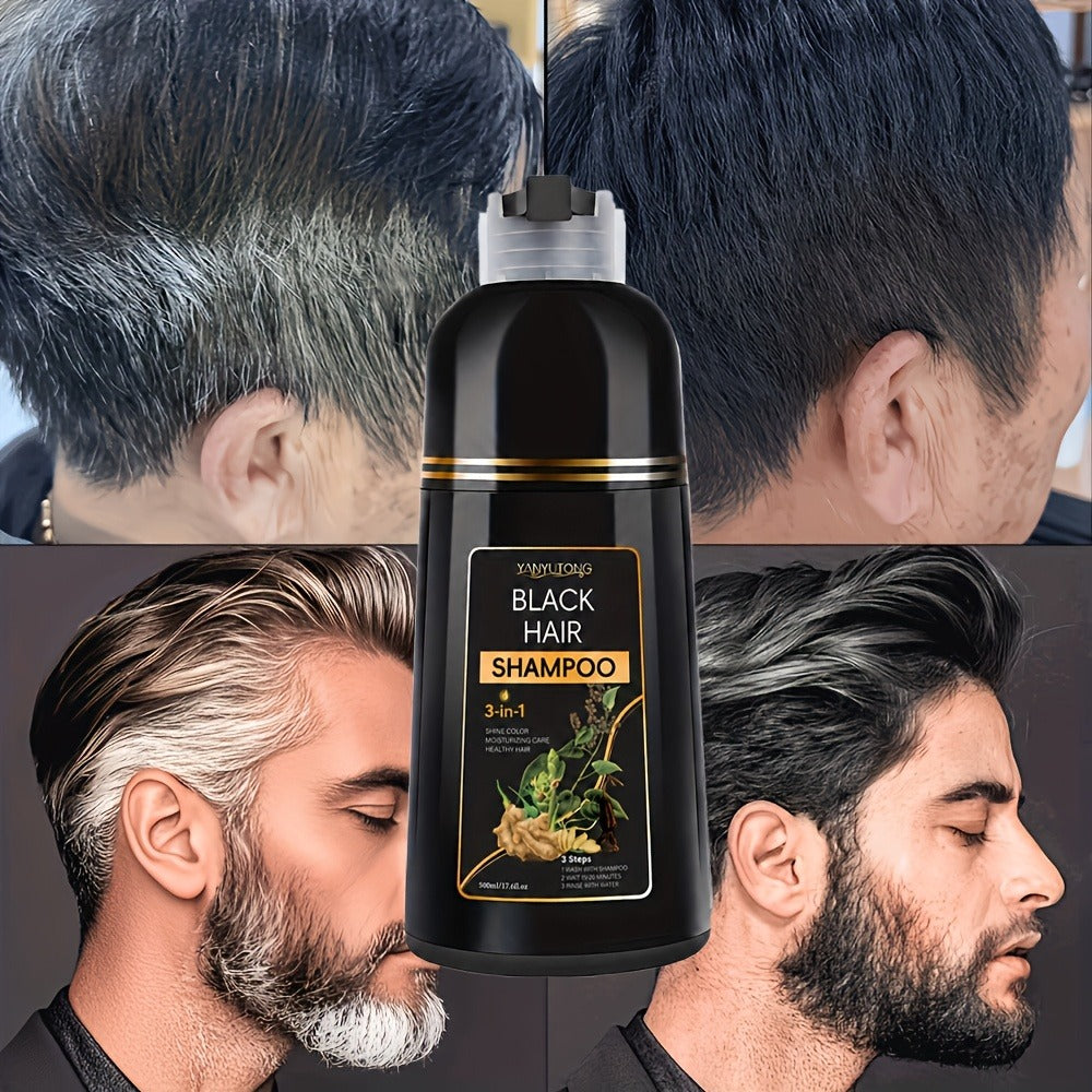 Hair Dye Shampoo, YANYUTONG 500ml Black 3-in-1 Bottle for At-Home Hair Color Application and Rinse Routine — image 6