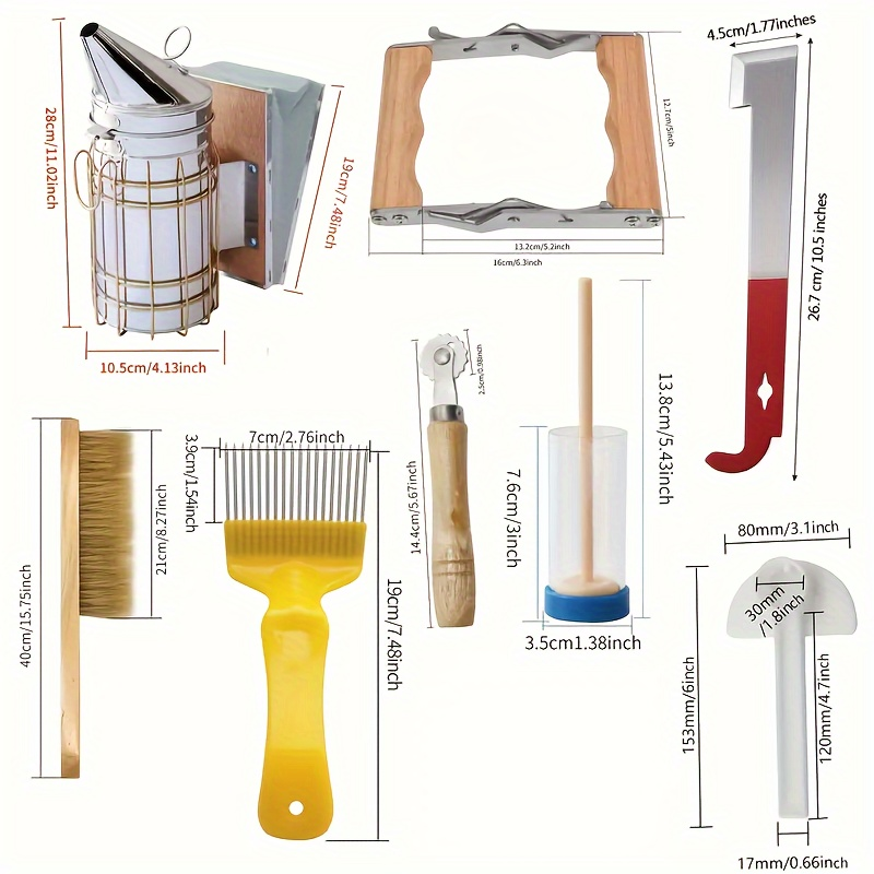12-Piece Beekeeping Starter Kit with Veil, Gloves, Bee Smoker, Brush, Frame Grip and Hive Tools — image 4
