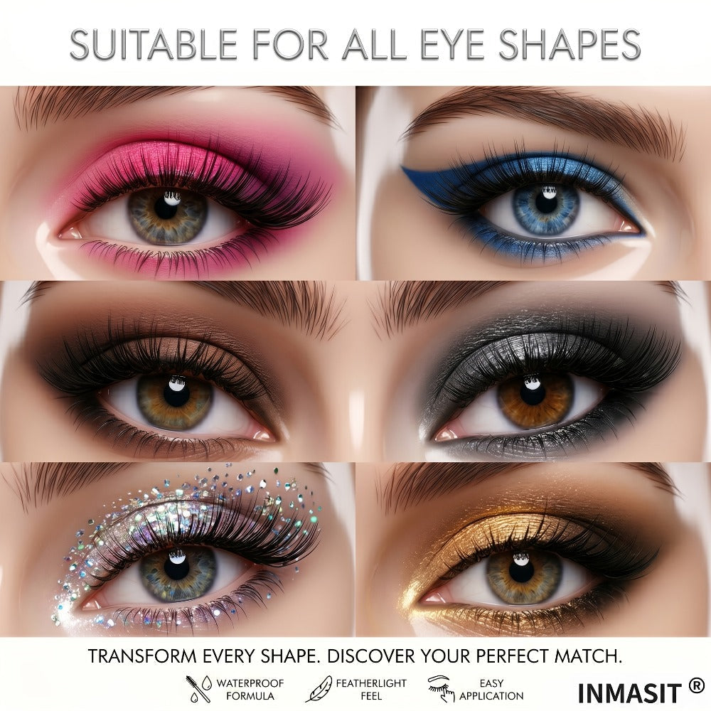 INMASIT Magnetic False Eyelashes Set with Round Storage Case and Applicator in Black or Pink — image 11