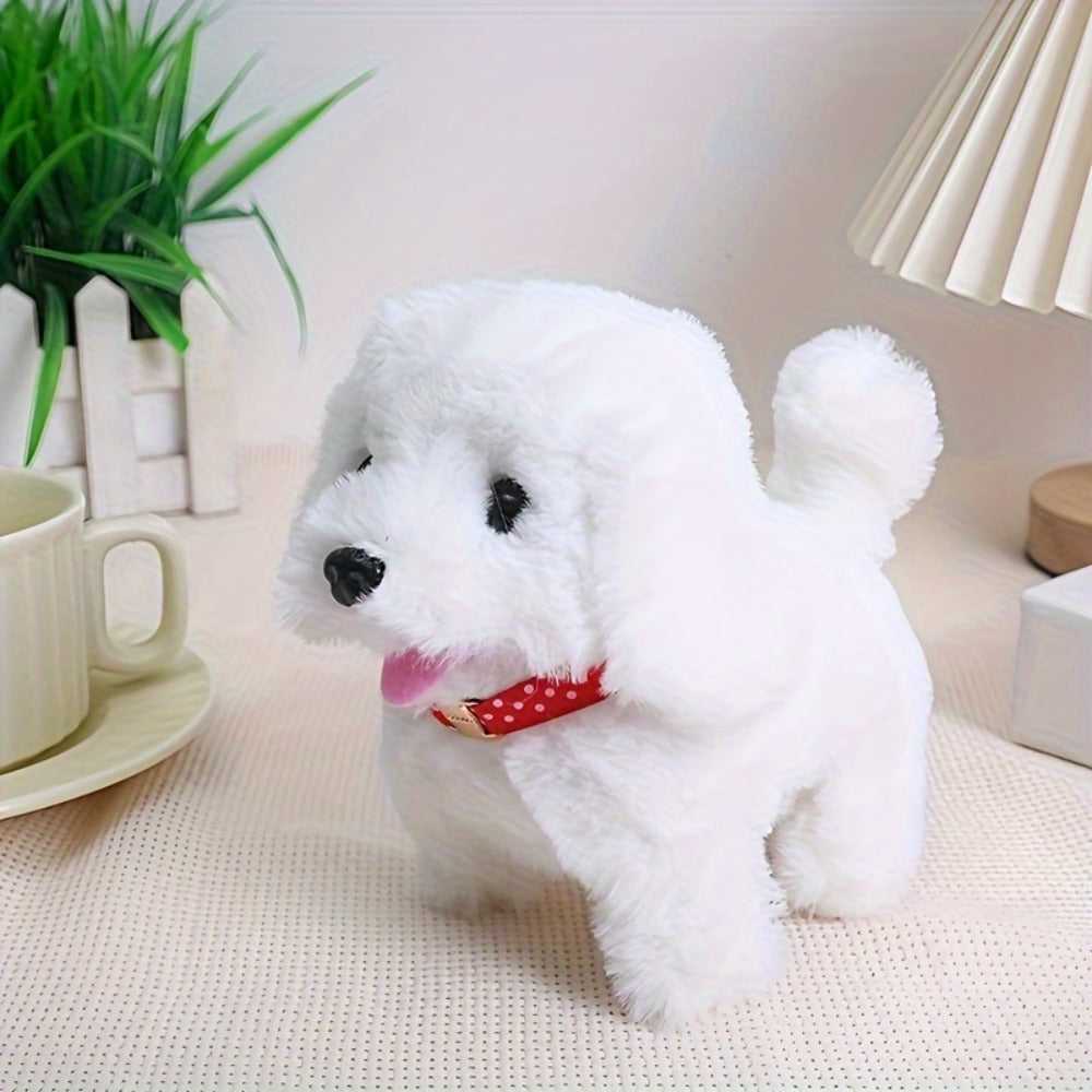 White Realistic Robot Dog Toy, Interactive Walking, Barking & Tail Wagging, Expressive Eyes, Plush Biomimetic Pet — image 6