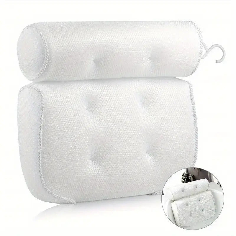 Two-Piece Bathtub Neck and Back Cushion with Six Suction Cups, Hanging Hook and White Mesh Cover — image 1