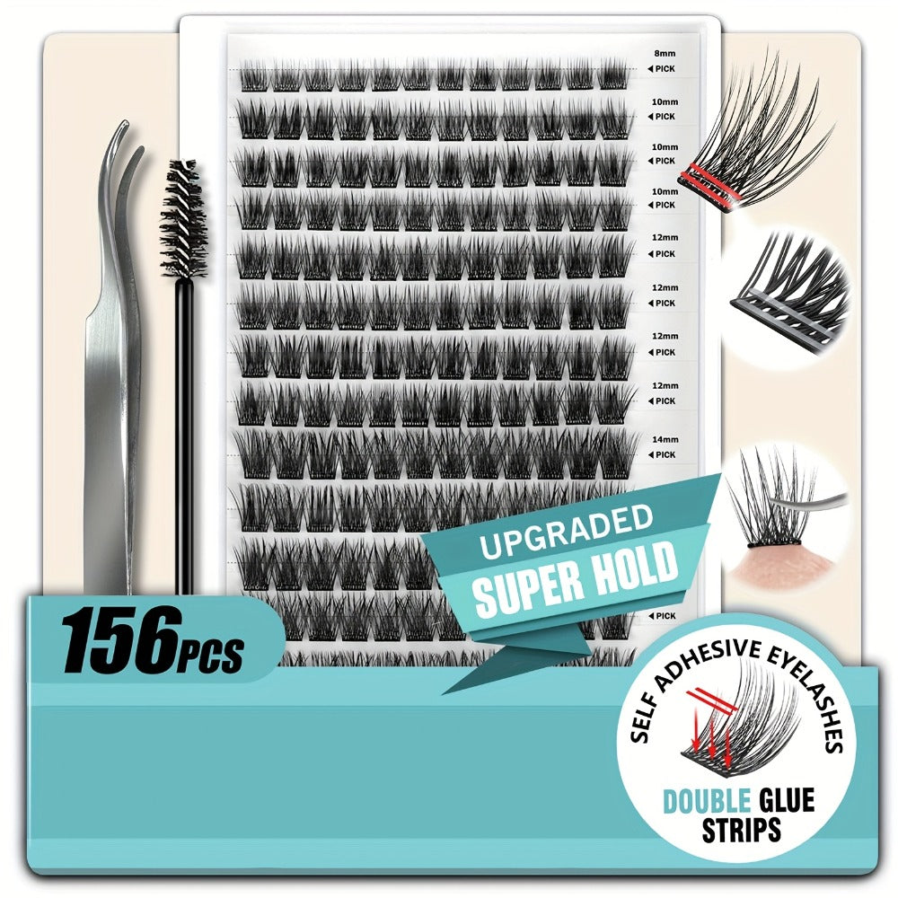 156-Piece Mixed Self-Adhesive Lash Cluster Tray with Black Tweezers and Spoolie Brush in Mixed Style — image 2