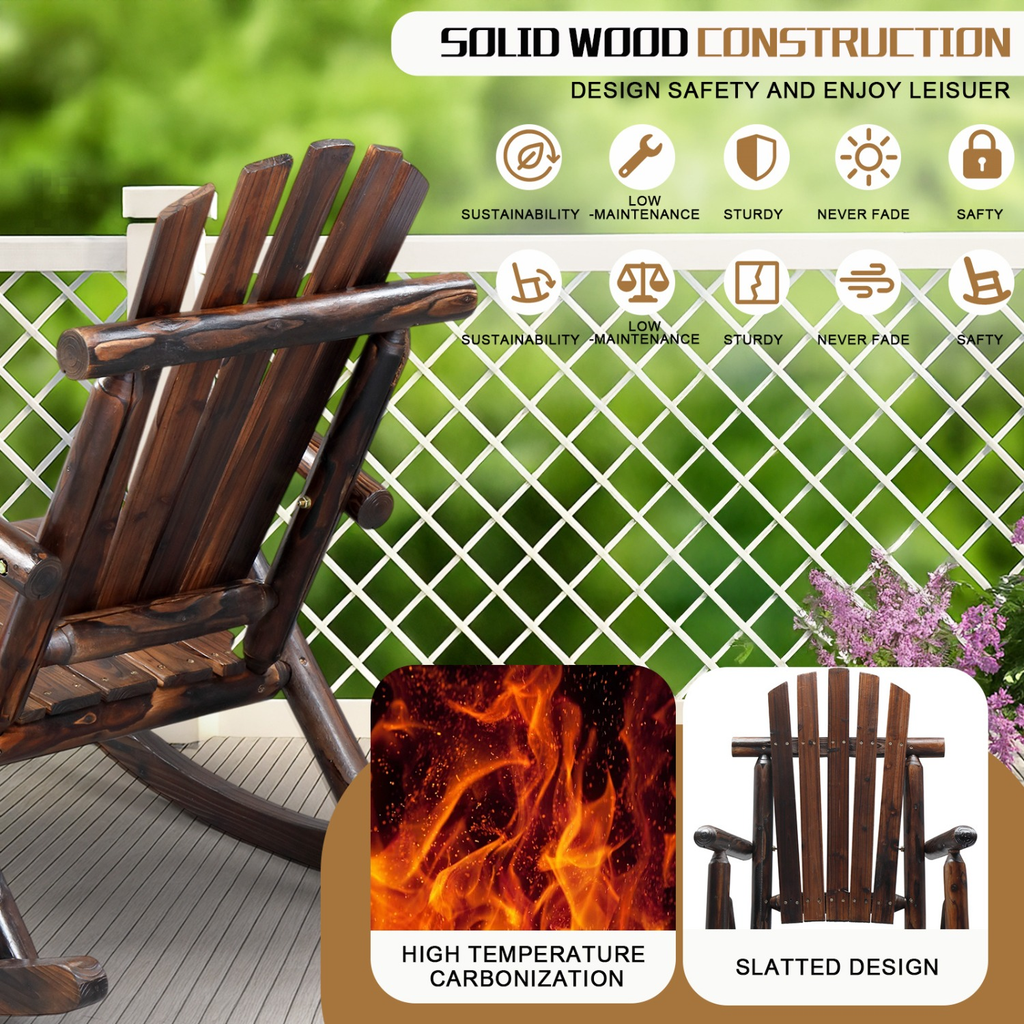 Patio Cedar Rocking Chair 26" Fan-Shaped Backrest Outdoor Rocker for Garden Poolside Patio — image 13