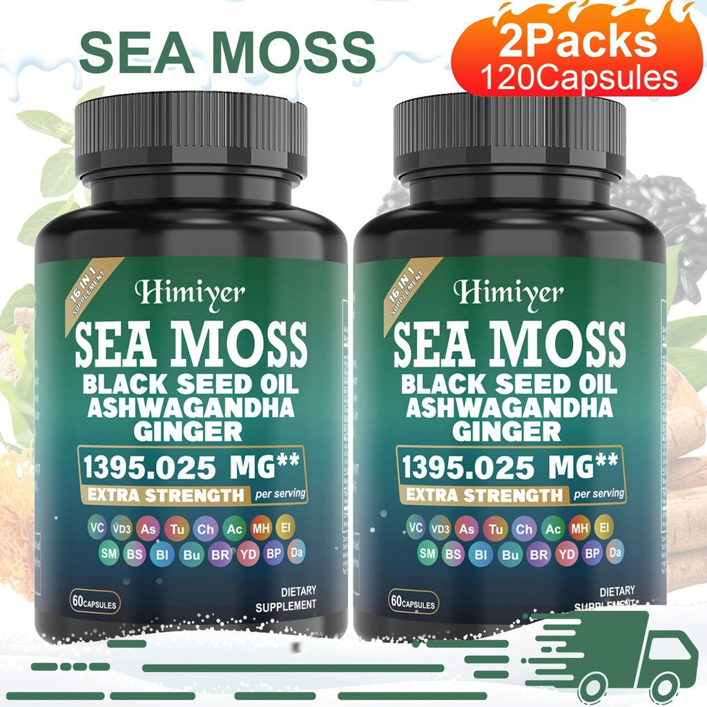 Sea Moss Ashwagandha Capsules 16-in-1 with Black Seed Oil Turmeric Cinnamon, Boosts Energy Immunity & Athletic Performance — 