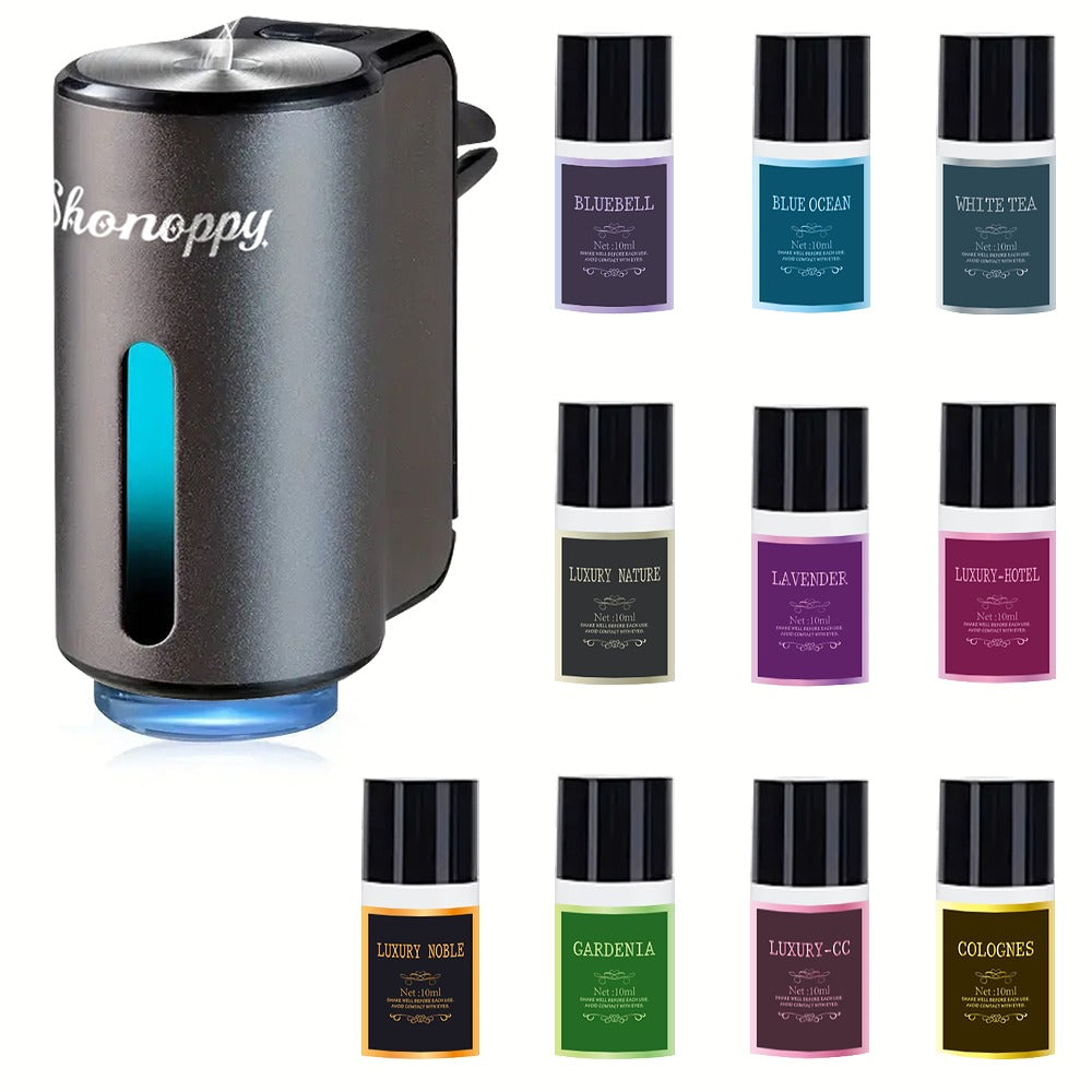 Car Air Freshener Aroma Diffuser with Essential Oils – USB Powered Smart Scent Diffuser for Car, 3/6/10/20 Bottles 0.34oz Ess