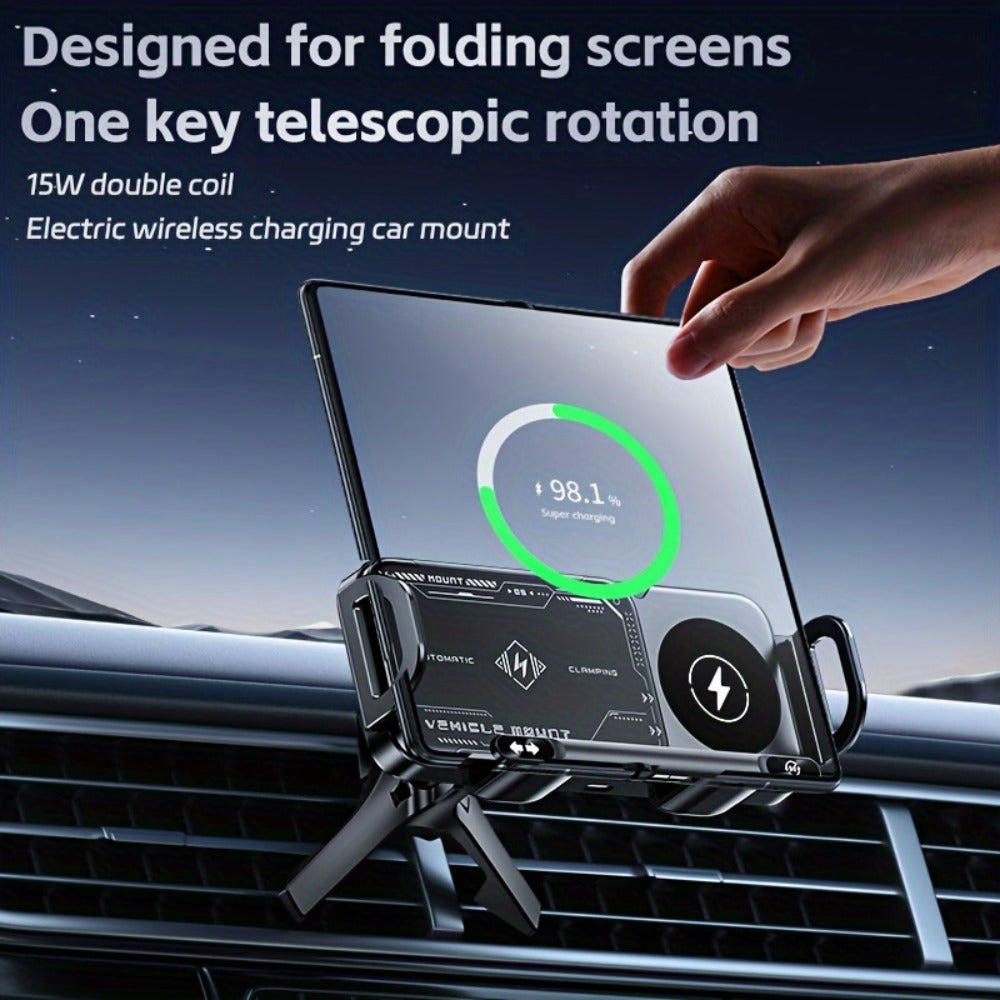 Dual-Coil Wireless Charging Car Mount with 15W Label, Fold-Screen Support and Three Configurations — image 6
