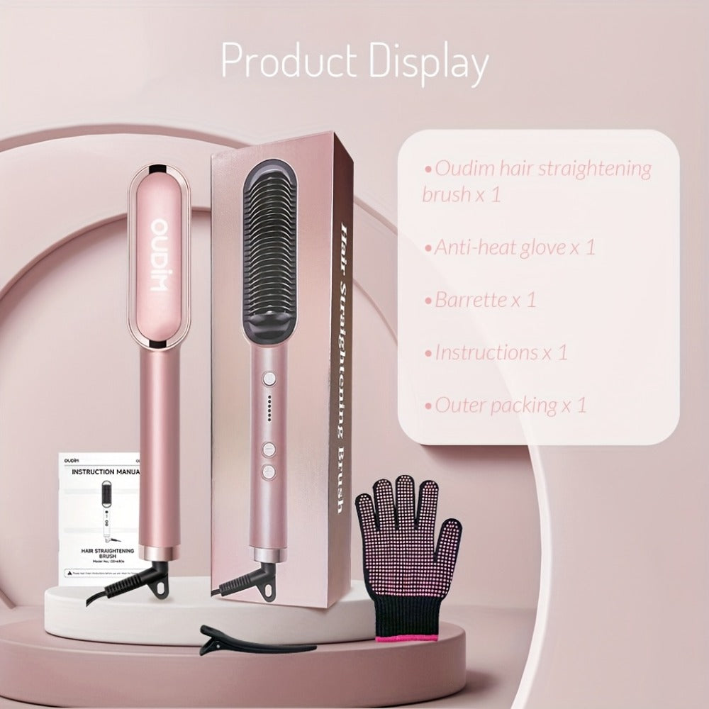 Hair Straightener & Curling Iron Set for Women, Flat Iron Straightening Brush, Anti-Scald, Precise Temperature Control — imag
