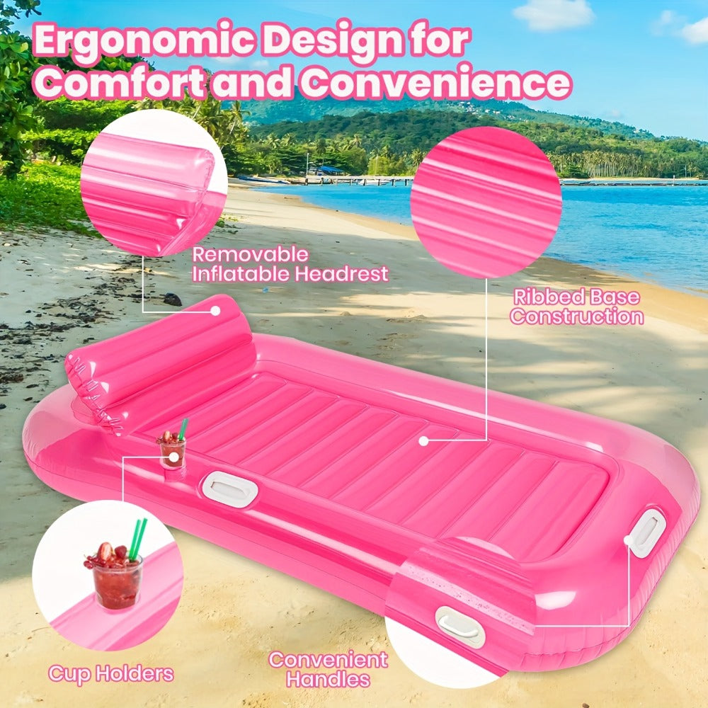 Inflatable Pool Lounger Sunbed for Adults 84"x47", 2-in-1 Tanning Float with Cup Holders, Removable Headrest & Handles — imag