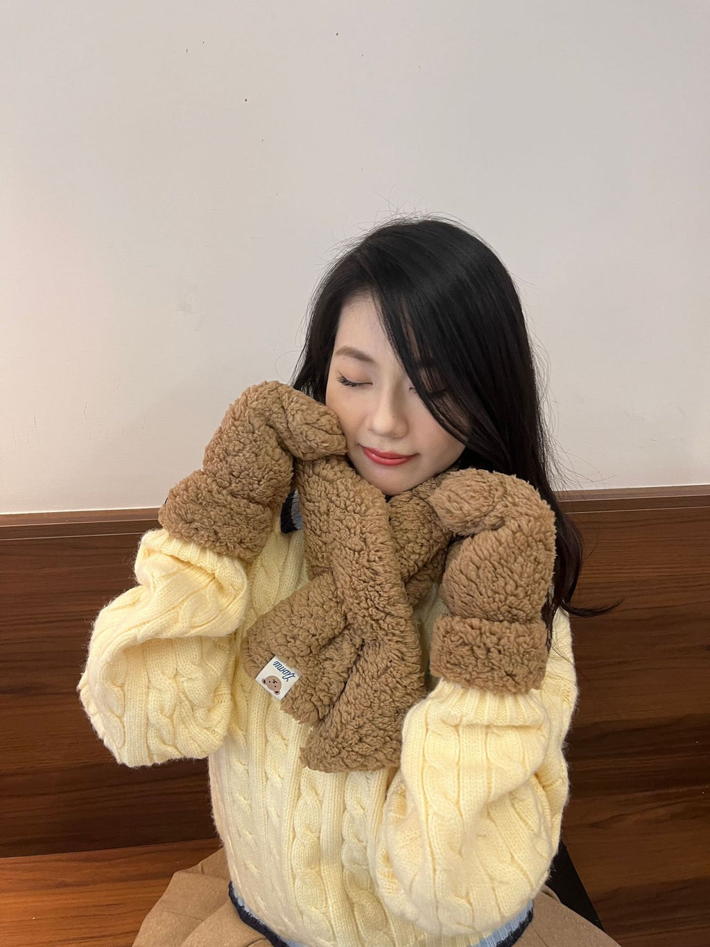 Cartoon Bear Plush Gloves Thickened Warm And Cute Scarf