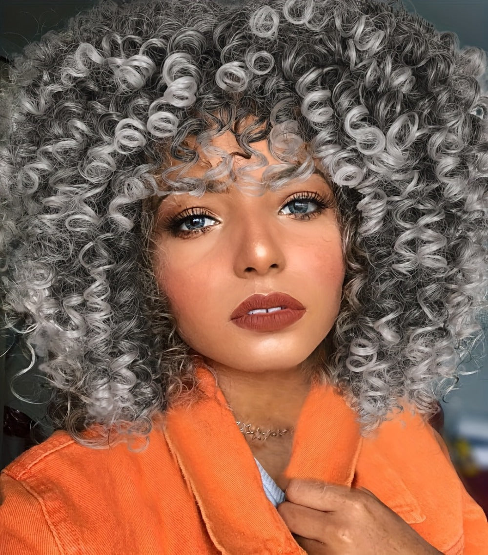 Synthetic Wig 14-Inch Kinky Curly Afro with Bangs, 180% Density and Stretch Net Cap for Daily Style — image 16