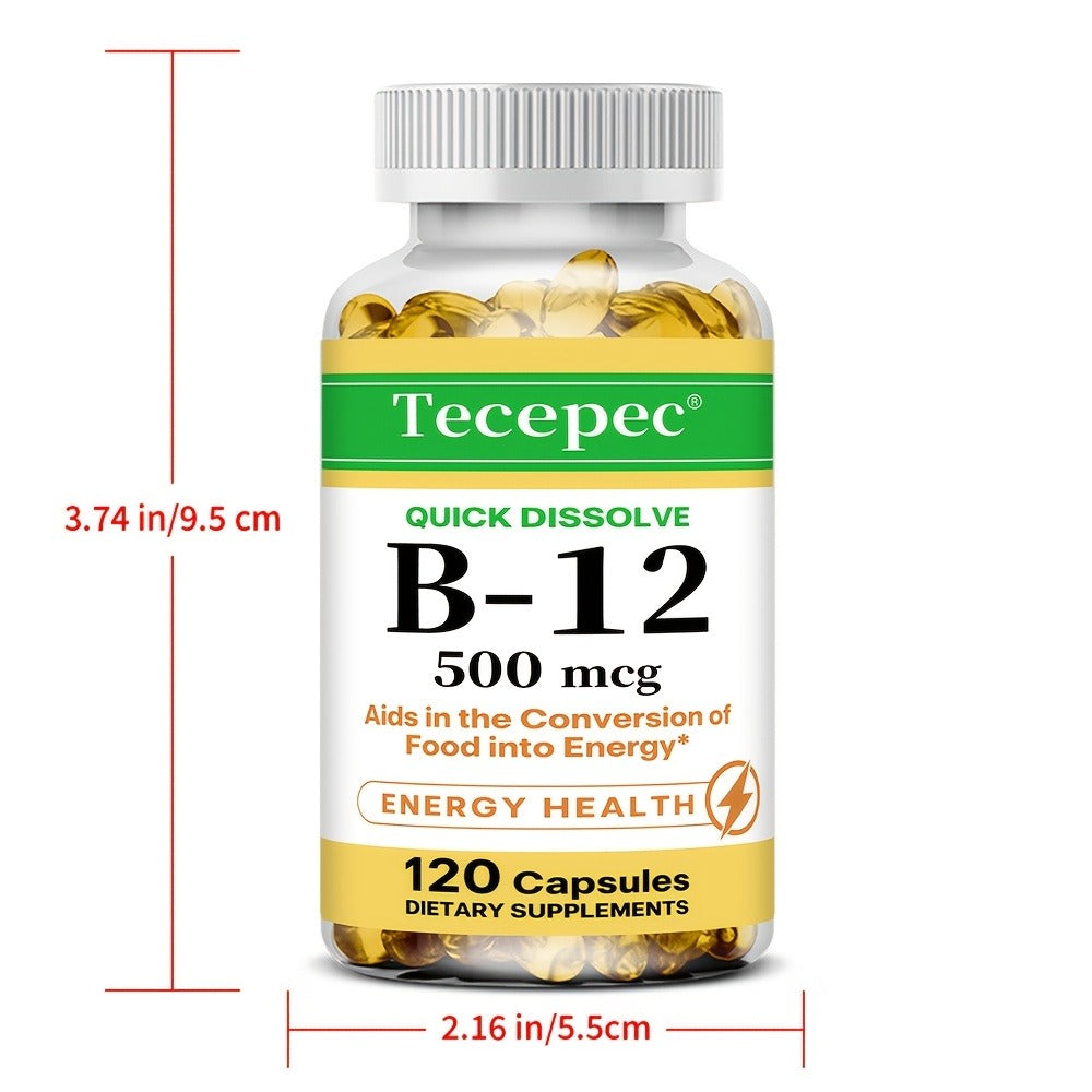 Vitamin B12 500mcg Capsules 120 Count for Women Men for Bath Time, Home Spa and Personal Care — image 8