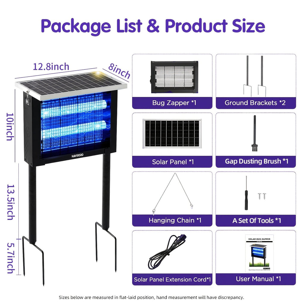 Rectangular Solar Bug Zapper with Blue Grid Light, Panel Top, Ground Stand and Hanging Chain in Black — image 3