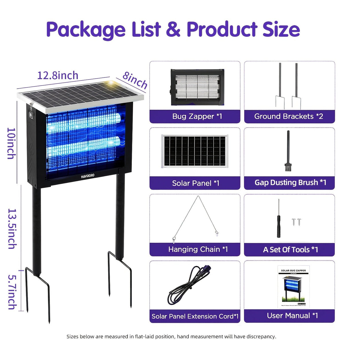 Rectangular Solar Bug Zapper with Blue Grid Light, Panel Top, Ground Stand and Hanging Chain in Black — image 3