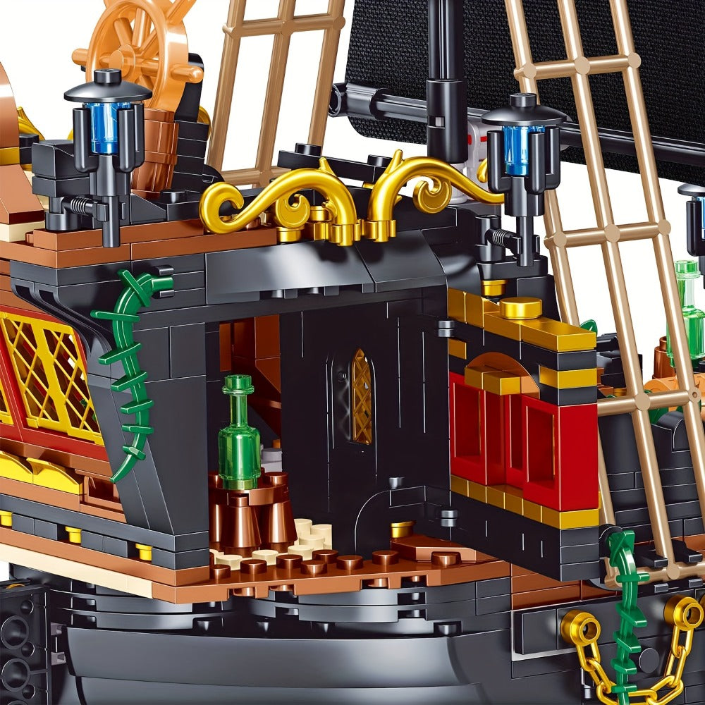 1282-Piece Pirate Ship Building Block Model with Black Sails, MY051 Checkout Code and Pictured 30.48 cm Length — image 6
