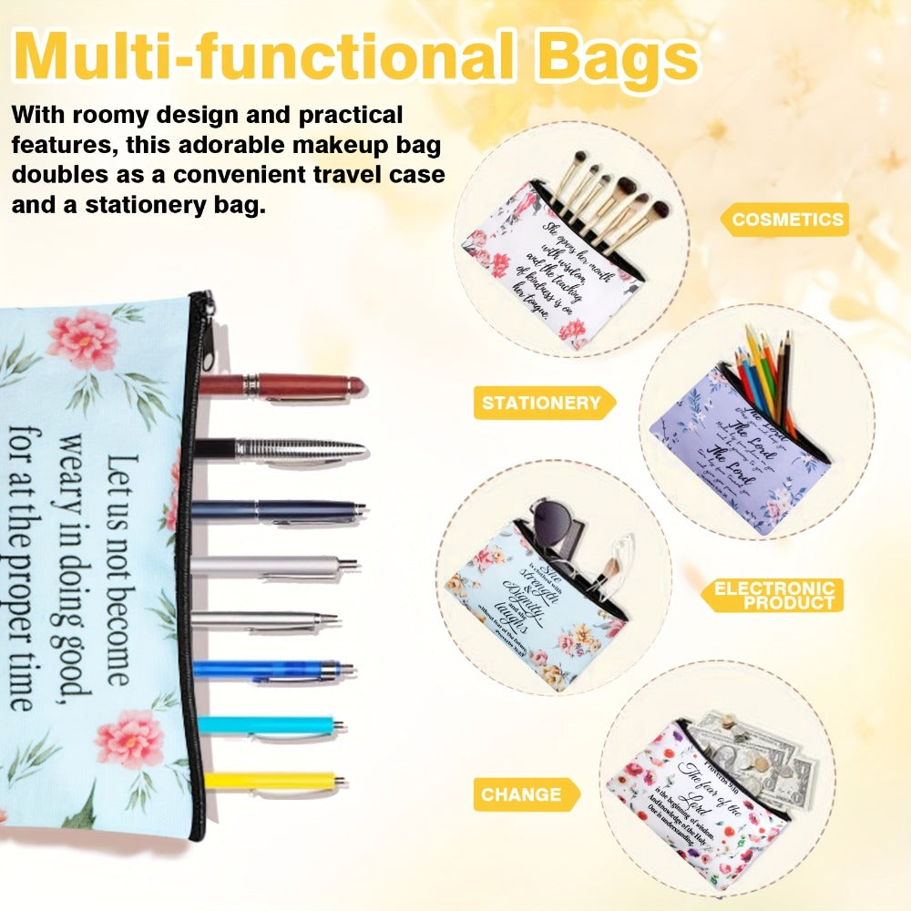Thirty-Piece Bible Verse Makeup Bag Set with Mixed Printed Designs, 23 x 15cm Pouches and Black Zippers — image 4