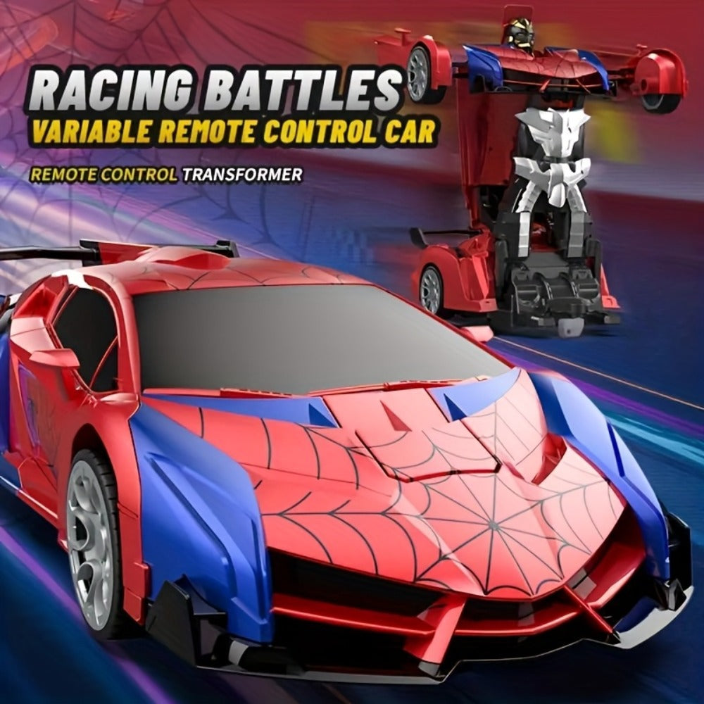 Remote Control Car, 1:18 Transforming Robot Model with Police or Spider Theme, One-Button Change, LEDs and 360° Drift — image