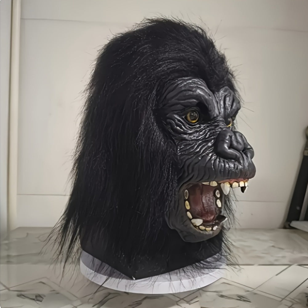 Black Gorilla Full-Head Costume Mask in Open-Eye or Eyeless Styles with Shaggy Fur and Open Mouth — image 3