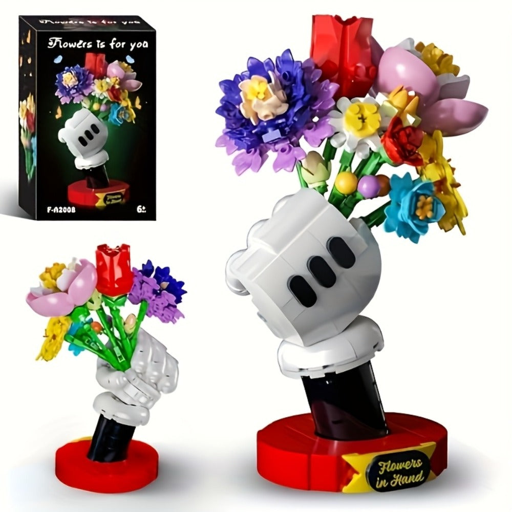 DIY Flower Bouquet Building Blocks Set with Display Stand – Multicolor Brick Flower Maker Home Decor Never Wilts Mother's Day