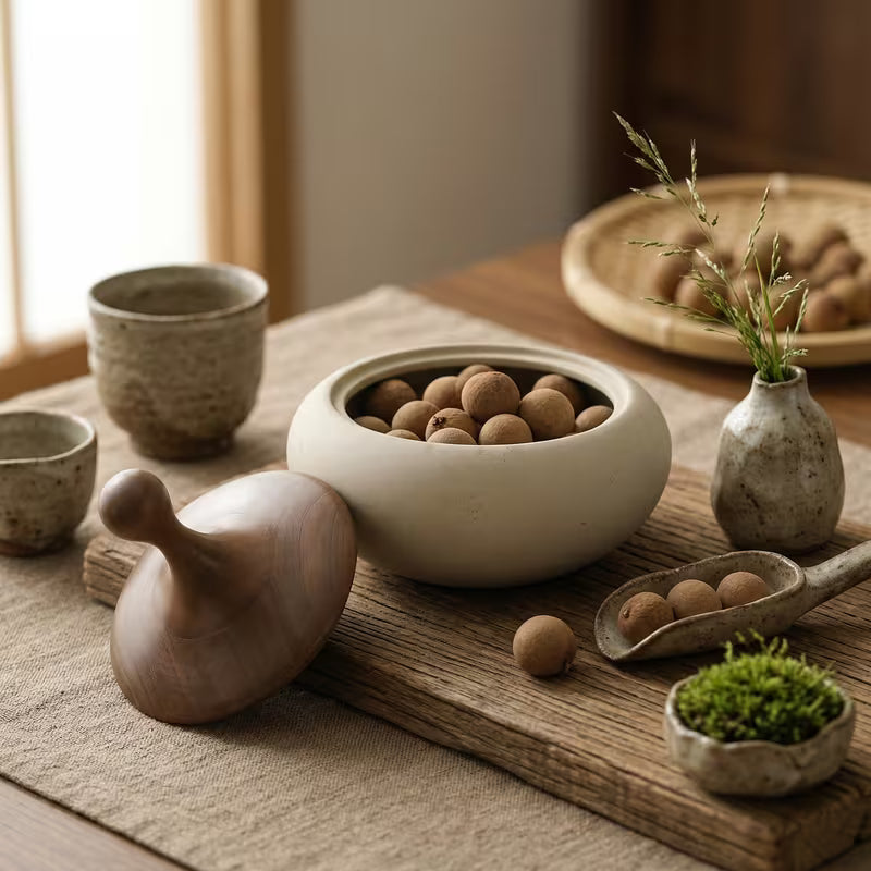 Ceramic Storage Jar with Solid Wood Lid