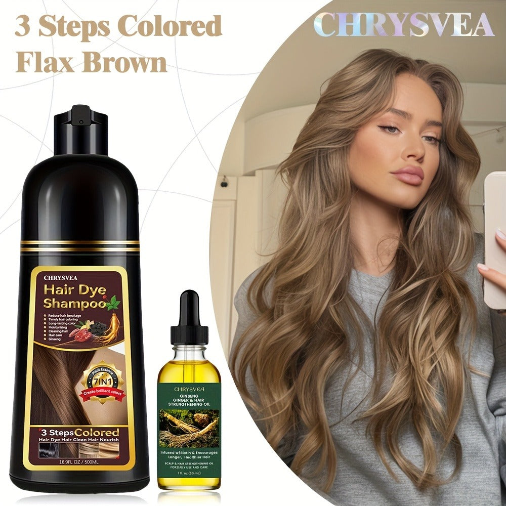 Hair Dye Shampoo, CHRYSVEA 500ml Bottle with 30ml Hair Oil and Nine Shade Options Set for At-Home Color Selection — image 2
