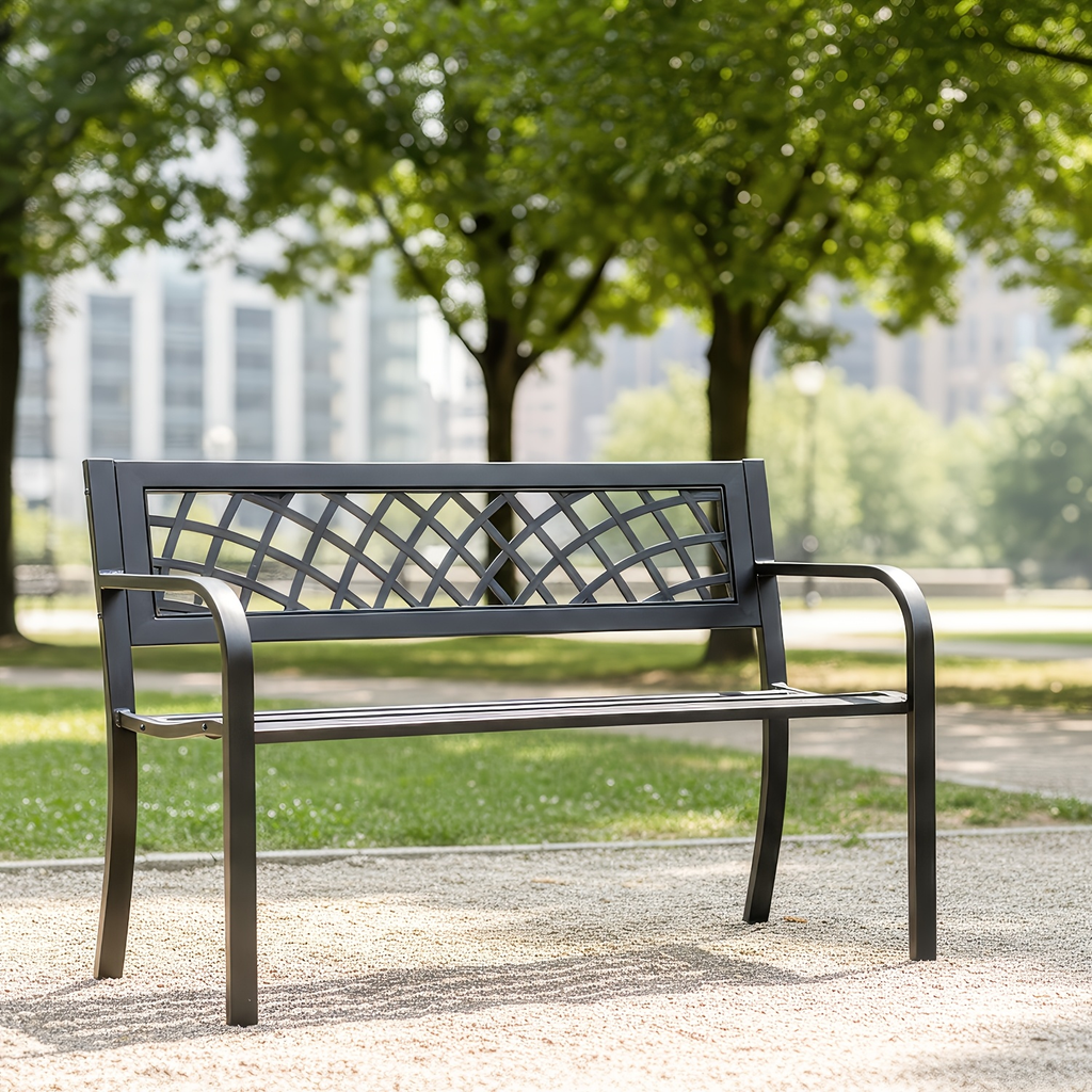 Garden Bench Outdoor Solid Black Metal Frame Patio Seating Park Bench for Backyard Lawn Porch Entryway for Garden, Patio and 