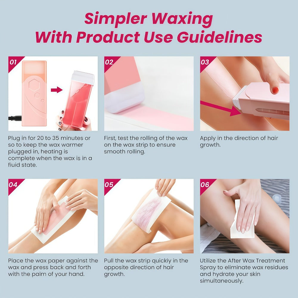 Roll On Wax Kit 105 Piece Complete Home Waxing Set – 2 Roll On Wax Rollers, Wax Warmer, 100 Waxing Strips, Lavender Oil & Pre