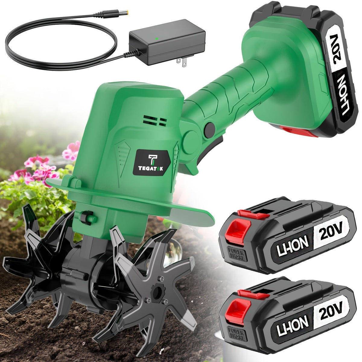 Cordless Electric Tiller 20V Handheld - 9-Inch 235RPM Garden Cultivator with Handle, Metal Soil Tiller for Weeding — image 1