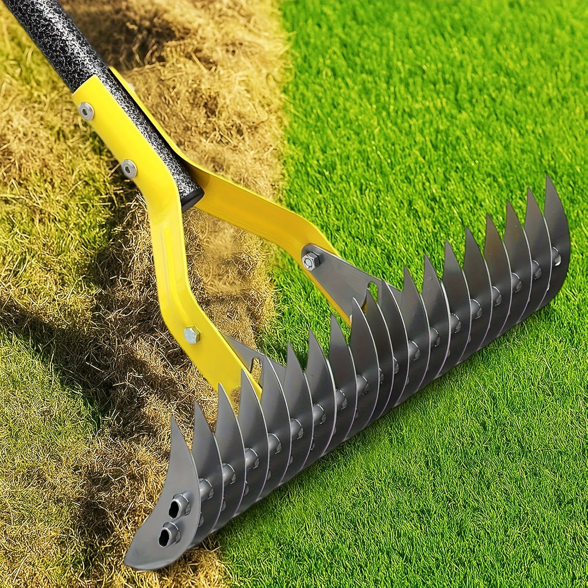 15-Inch Garden Thatch Rake with Curved Metal Teeth and 55- or 70-Inch Sectional Handle Options — image 1