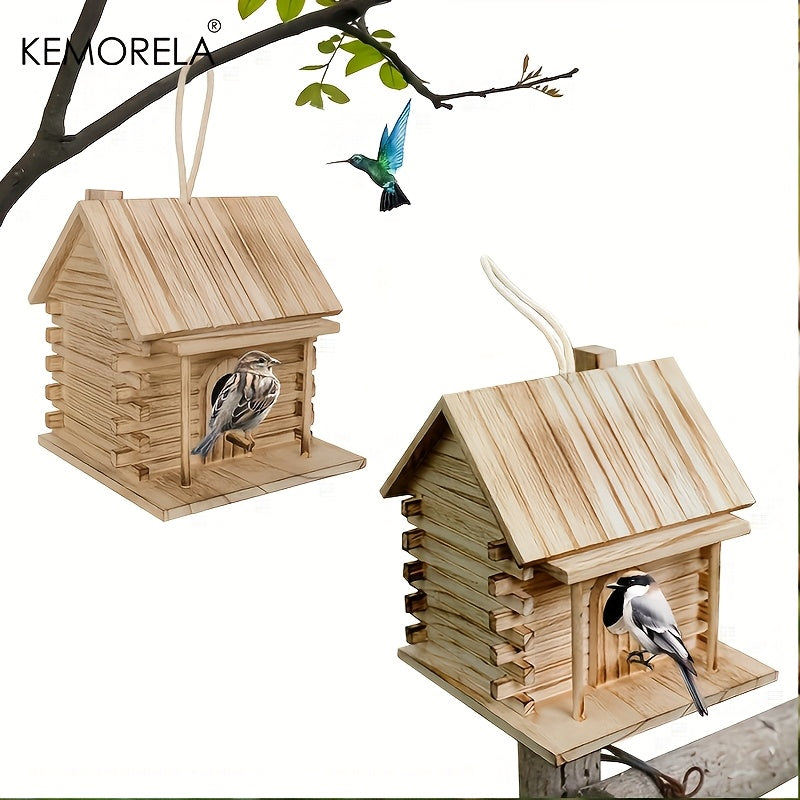 Wooden Bird Nest Breeding Box for Parrots & Small Birds – Hanging Outdoor Cage Accessory, Natural Solid Wood Birdhouse — imag