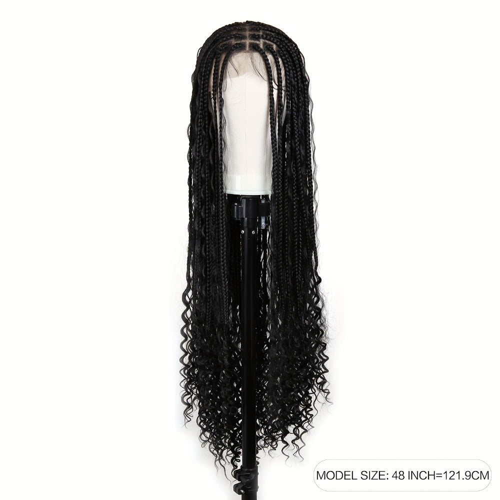 Extra-Long Black Box-Braid Wig with Curly Ends, Lace Cap and 48-Inch Checkout Length for Styling — image 5