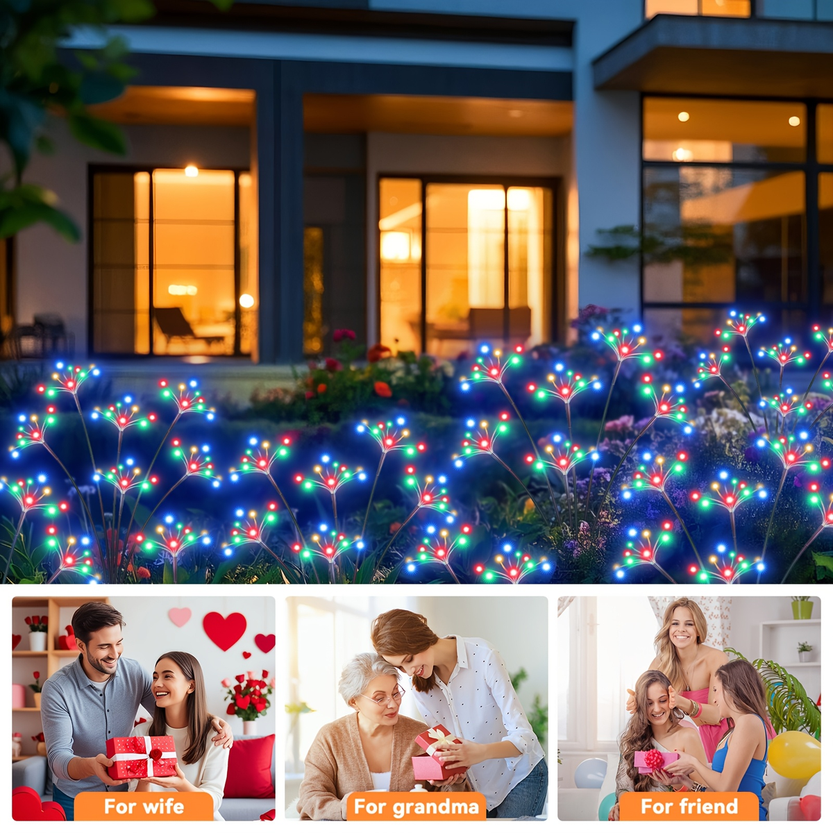 Solar Garden Lights 4-Pack Swaying Firework Stakes with Two Modes and Six Colors for Flowerbed Decor — image 11