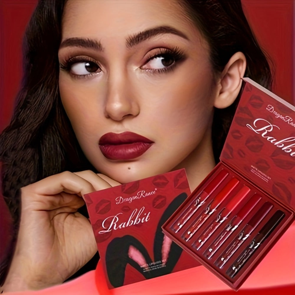 Red Lip Glaze Gift Set 6pcs in Elegant Box, Smudge-Proof Glazed Finish, Smooth Paste Formula — image 5