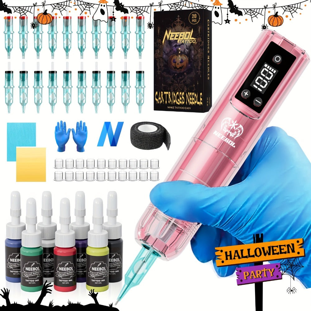 Cordless Tattoo Pen Machine Neebol Wireless Rotary Tattoo Gun with LCD Screen Display for Temporary Body Art, Festivals and C
