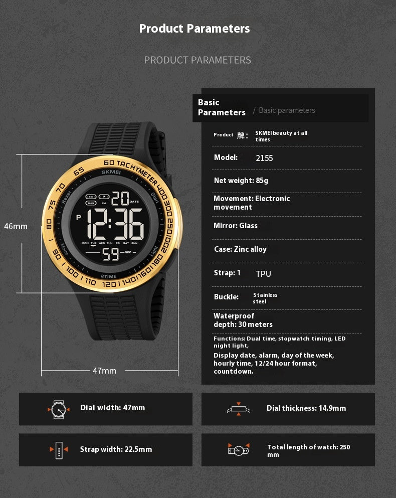 Men's Stylish And Versatile Electronic Watch Luminous Waterproof