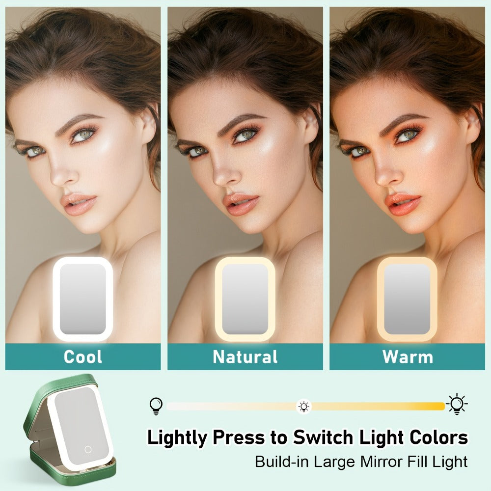 Lighted Makeup Case with LED Mirror & Cosmetic Organizer – 1200mAh Rechargeable USB Travel, for Makeup, Travel and Everyday V