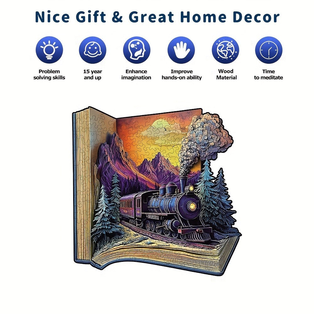 Galloping Train Wooden Jigsaw Puzzle with Book-Style Scene and 5.7 or 11.2 Inch Size Options — image 7