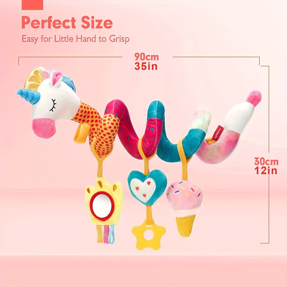 Baby Car Seat Toys 0-6 Months, Unicorn Rattle Mirror Crinkle Squeaky Stroller Toy Set for Infant Girls — image 2