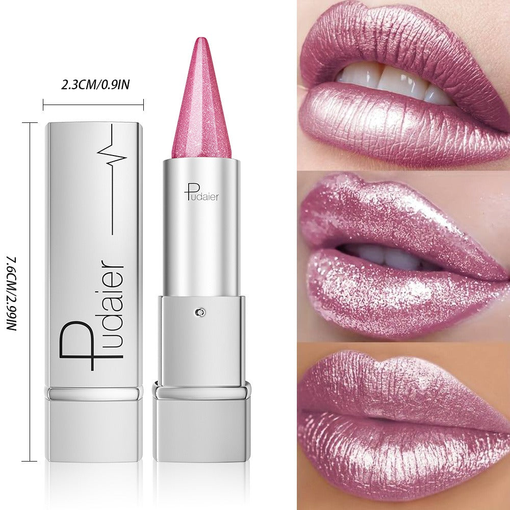 24H Waterproof Metallic Lipstick 5 Shades Pearlescent Sparkle Pearl Finish, for Makeup, Travel and Everyday Vanity Use — imag