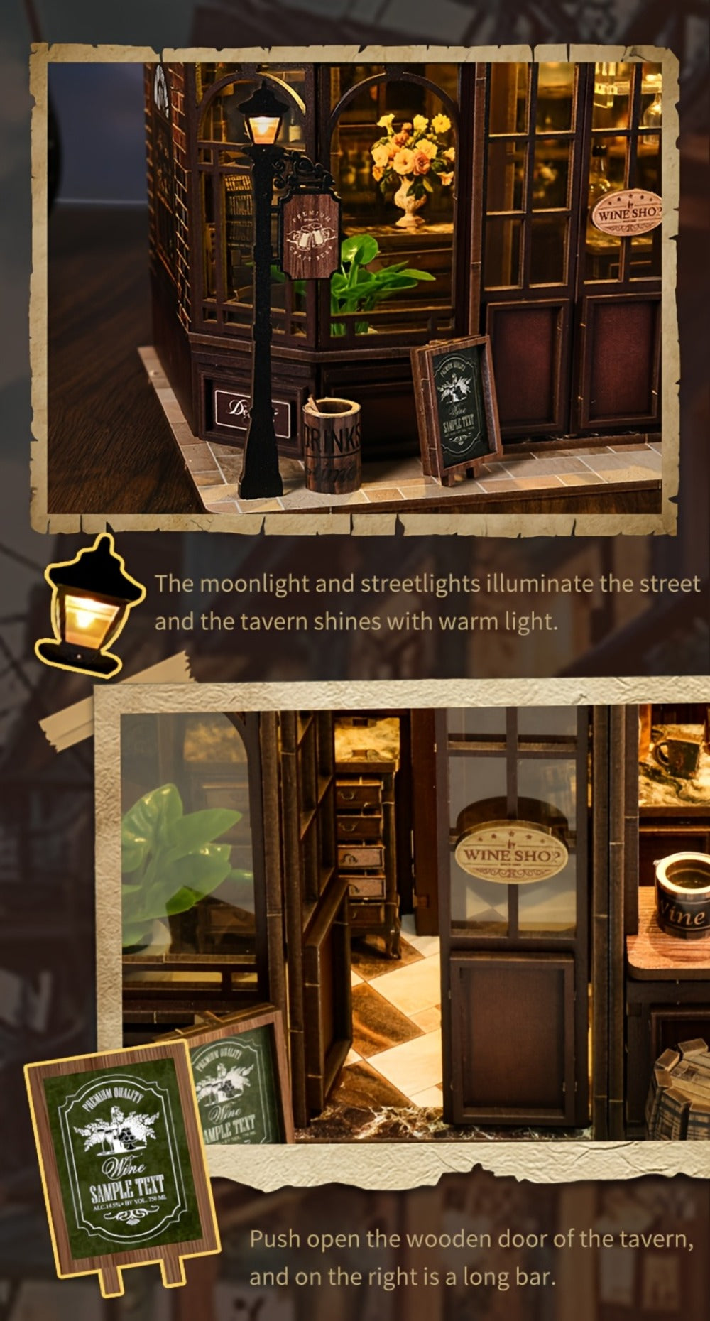 Corner Lounge Book Nook Kit with 327-Piece Tavern Storefront Scene, Illuminated Interior and Touch Switch — image 15