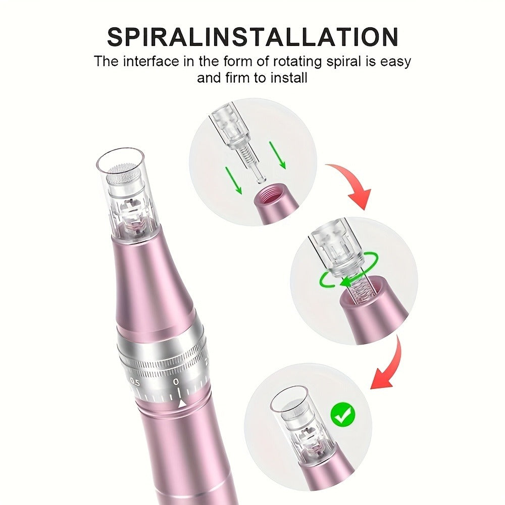 L6 Pink Microneedling Pen Kit with 10 Replacement Tips, Six Speed Levels and USB Charging Cable — image 4