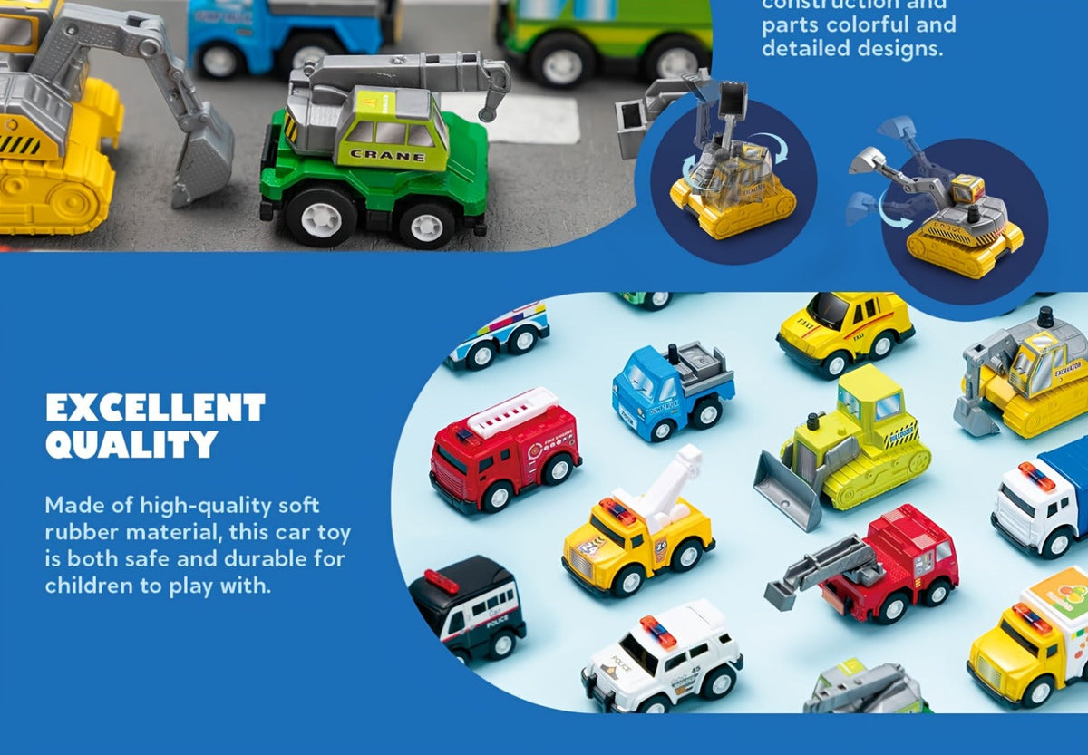 18-Piece Pull Back Mini Cars Set for Kids, City Vehicles Fire Truck Police Car School Bus Freight Train — image 13