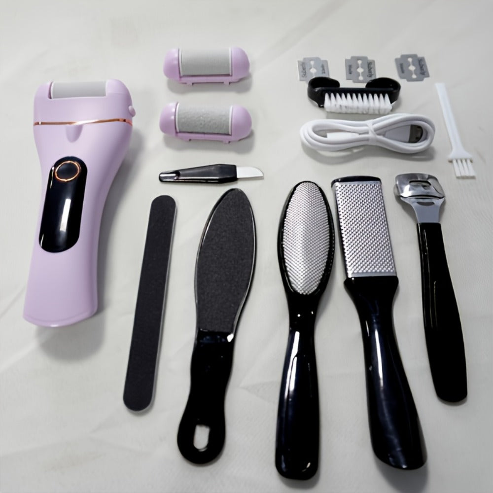 14-in-1 Rechargeable Electric Foot Care Kit with Three Roller Heads, Display and Black or Purple Finish — image 3