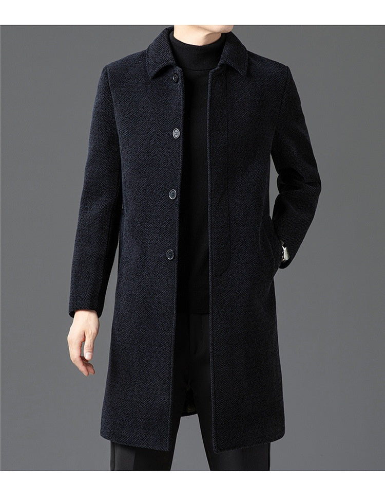 Temperament Lapel With Velvet Men's Woolen Coat