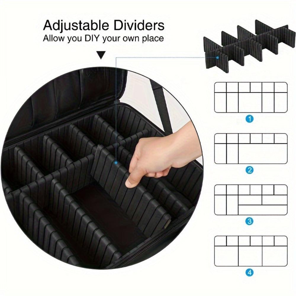 Black 15.8-Inch Soft Makeup Train Case with Three-Layer Interior, Brush Panel and Shoulder Strap — image 10