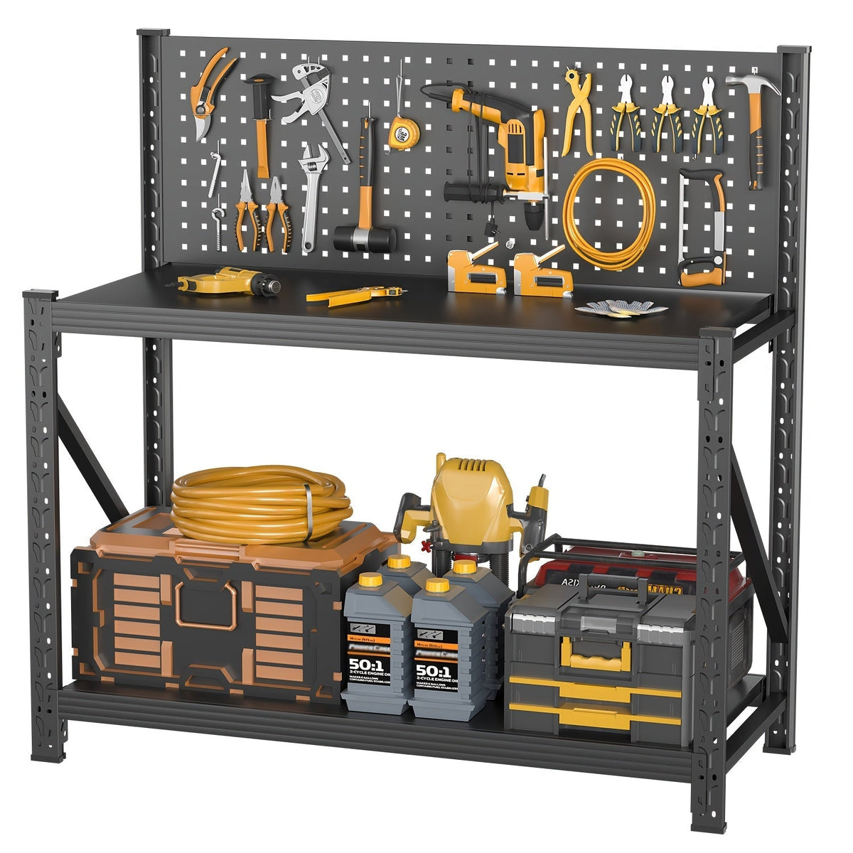 47-Inch Black Metal Workbench with Pegboard, Two Adjustable Shelves and 47.2 x 47.09 x 19-Inch Frame — image 1