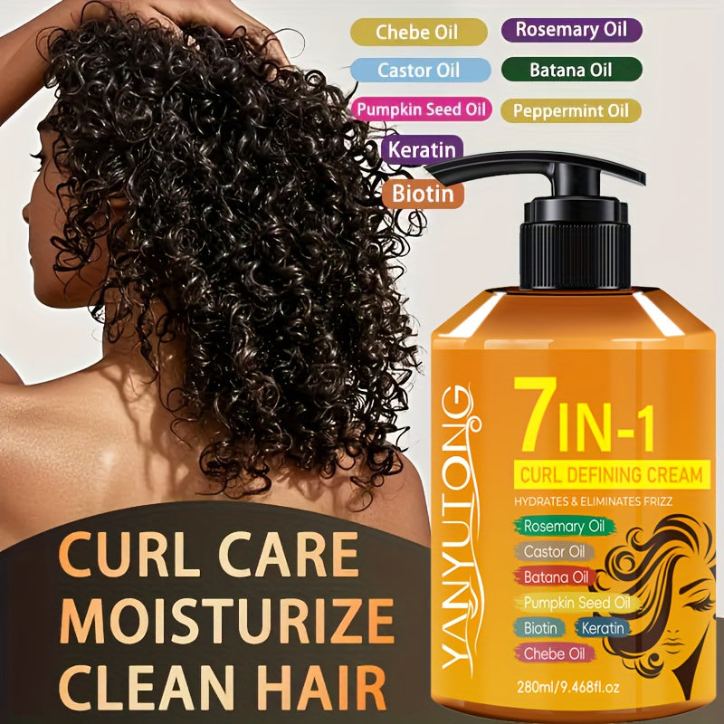 Argan Oil & Rosemary Curling Cream 280ml – 7-in-1 Moisturizing Long-Lasting Hold, Defines Waves & Curls, Naturally Fluffy Fri